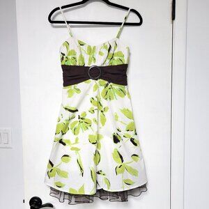 Y2K Green Floral Fit & Flare Sundress Size 7 Spaghetti Strap Cottagecore Dress